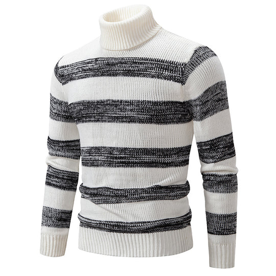 Herren hochwertiger Rollkragenpullover mit auffälligem Streifenmuster R&B