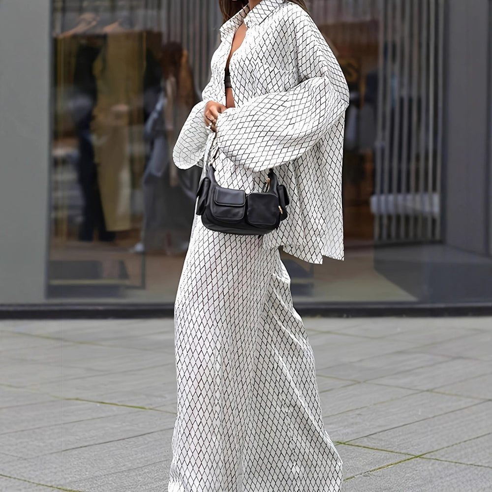 Damen Blusenset mit modernem geometrischem Muster und lässigem Schnitt R&B