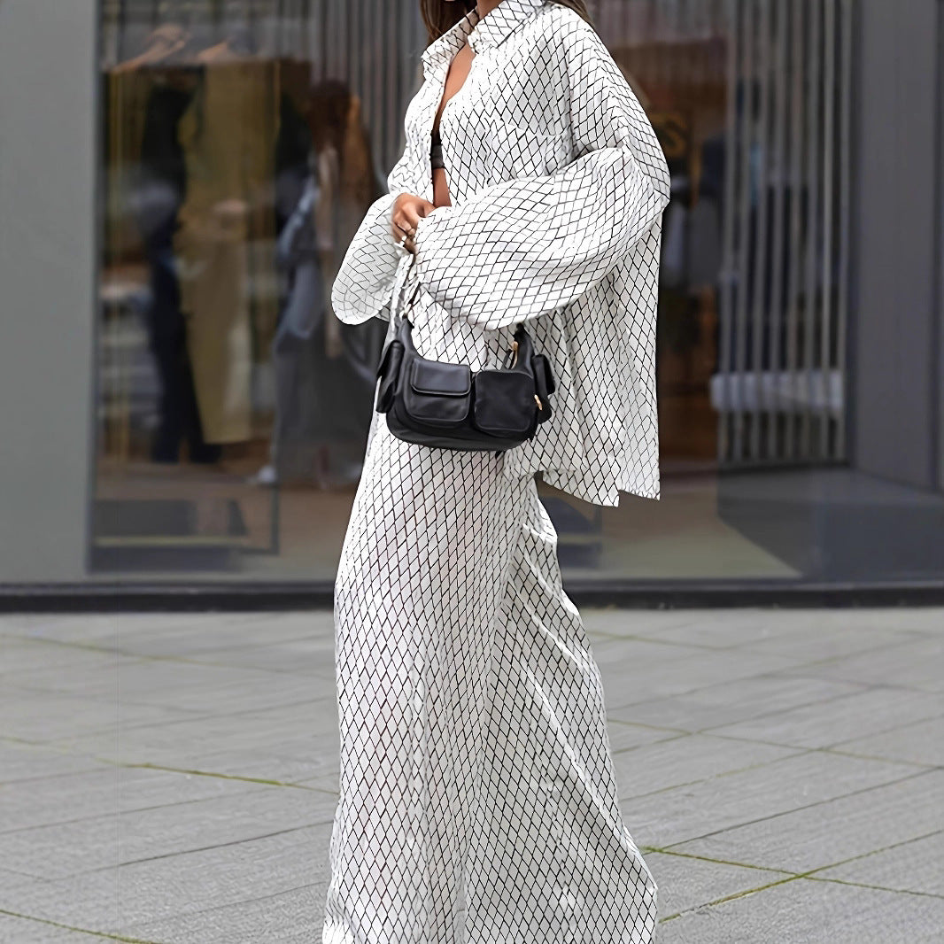 Damen Blusenset mit modernem geometrischem Muster und lässigem Schnitt R&B
