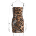 Damen Glitzerndes Minikleid mit Leopardenmuster und Spaghettiträgern R&B