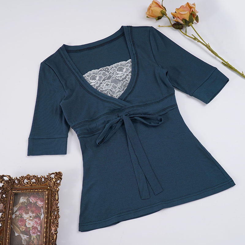 Damen Wickeloberteil mit raffinierter Frontschnürung und eleganten Ärmelabschlüssen R&B