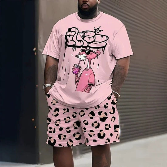 Herren nan lässiges Freizeit-Zweiteiler-Set mit großflächigem Smiley-Sonnenbrillen-Print R&B
