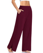 Damen nan weite Yogahose mit hohem Komfortbund, seitlichen Eingrifftaschen und seitlichem Bein-Schlitz R&B