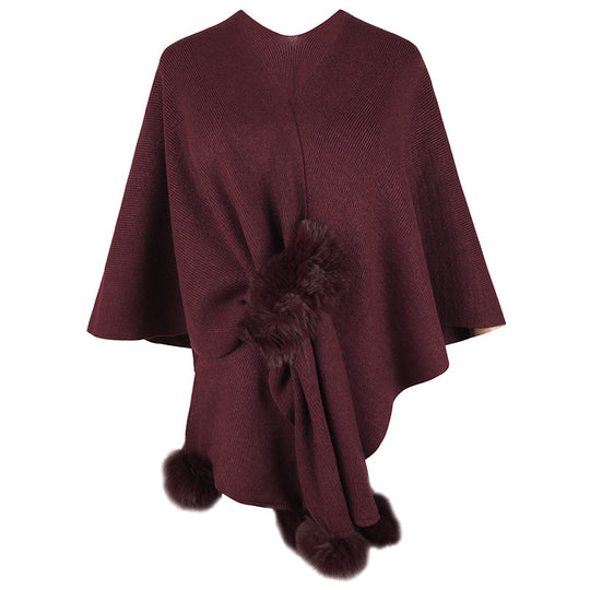Damen eleganter Poncho mit luxuriösem Kunstfellbesatz R&B