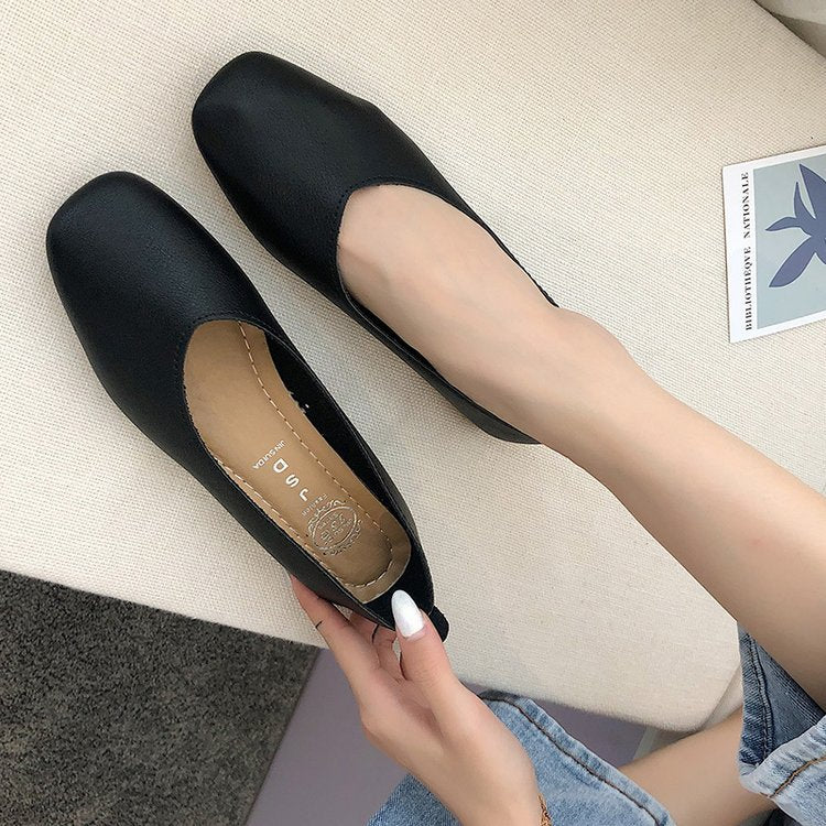 Damen elegante Ballerinas mit quadratischer Spitze und komfortablem Blockabsatz R&B