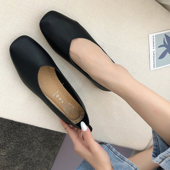 Damen elegante Ballerinas mit quadratischer Spitze und komfortablem Blockabsatz R&B