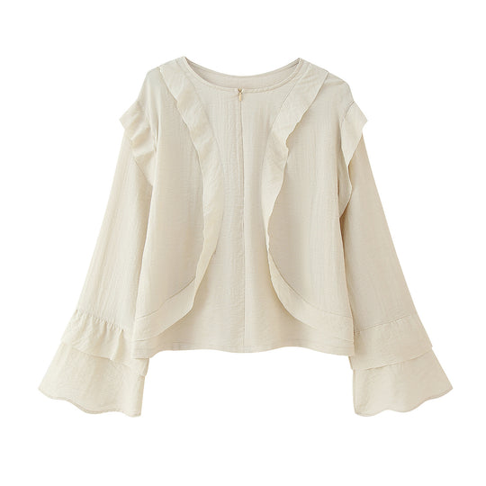 Damen Blusenshirt mit voluminösen Rüschenärmel und elegantem Rückenreißverschluss R&B