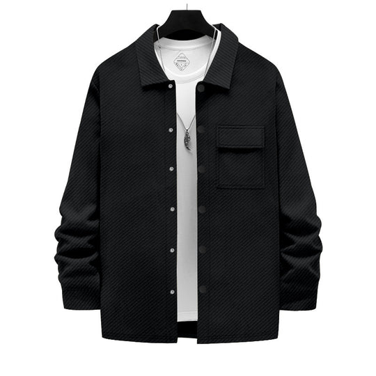 Herren nan strukturierte Overshirt-Jacke mit Kentkragen Druckknopfleiste und aufgesetzter Brusttasche R&B