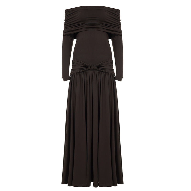 Damen Elegantes Langkleid mit gekreuztem Tailleneinsatz und schulterfreiem Ausschnitt R&B