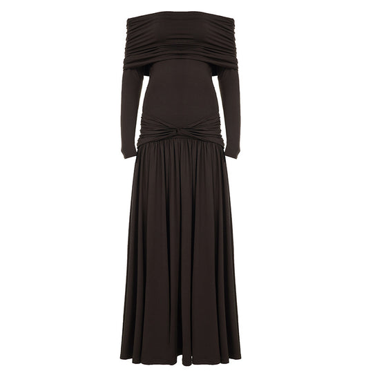 Damen Elegantes Langkleid mit gekreuztem Tailleneinsatz und schulterfreiem Ausschnitt R&B