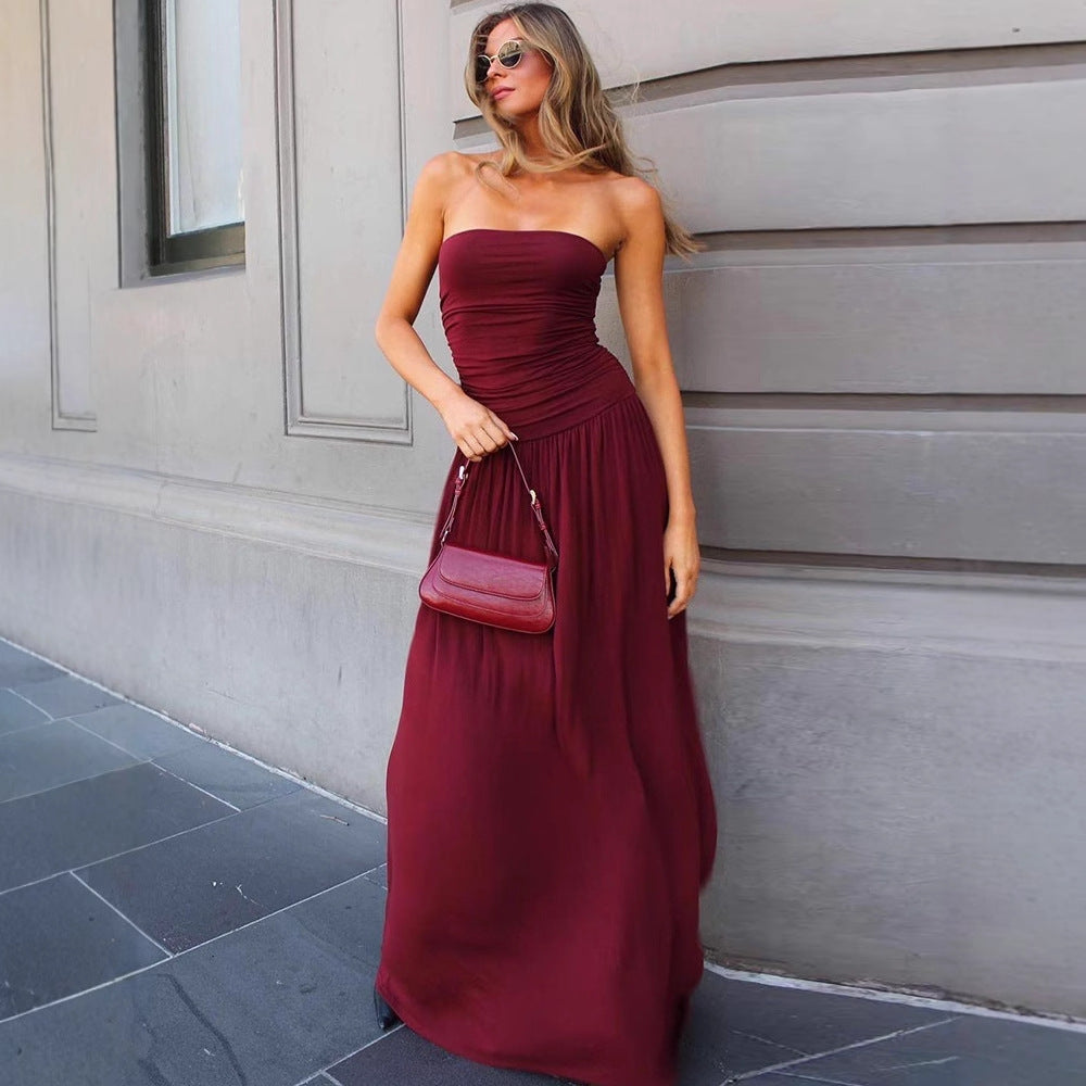 Damen Maxikleid mit raffiniertem gerafftem Oberteil und fließendem Rock R&B