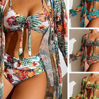 Damen Bikini-Set mit floralen Mustern und luftiger Kimono-Überjacke R&B