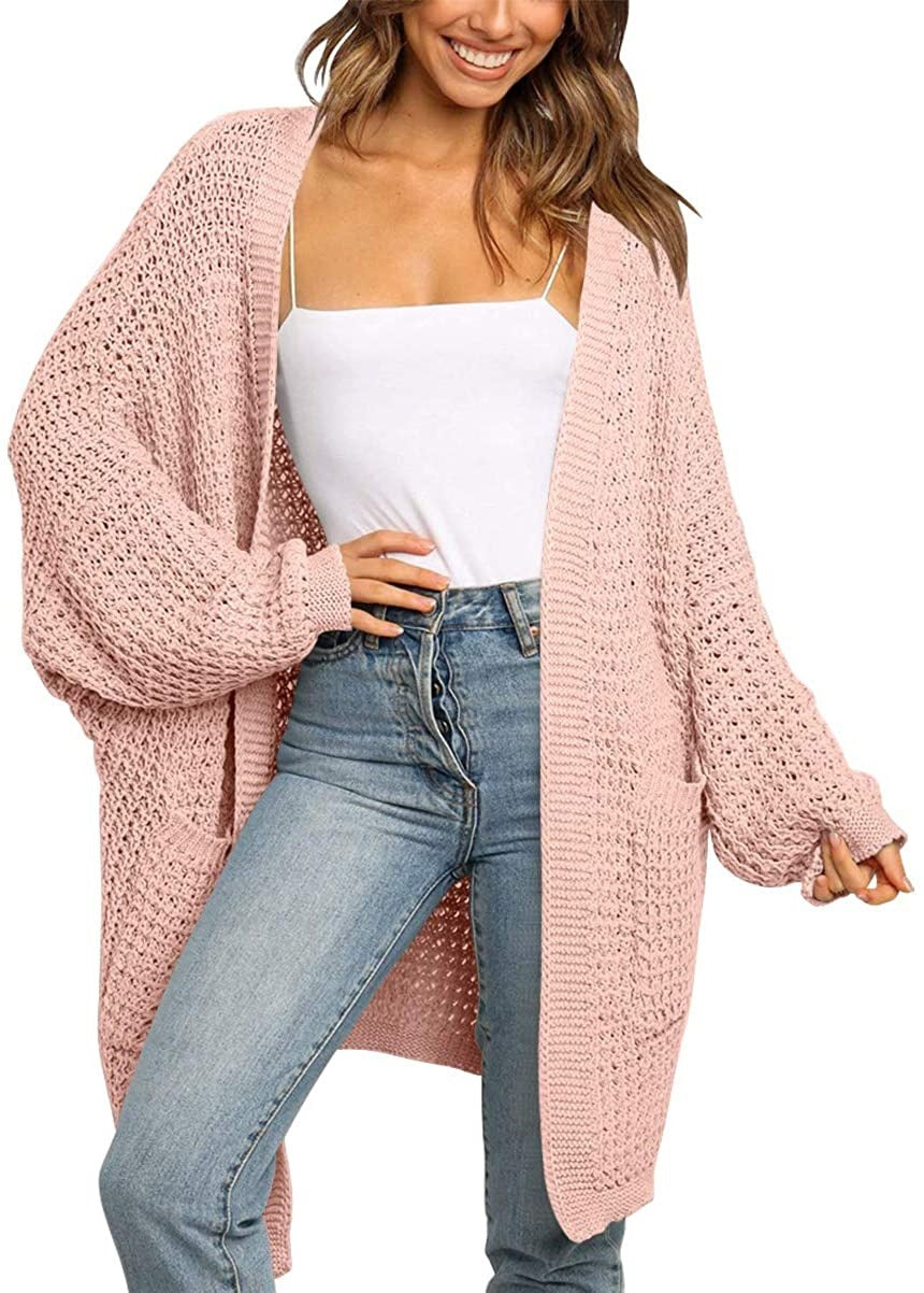 Damen Grobstrick Cardigan mit offenen Fronten und praktischen Taschen R&B