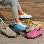 Damen Slip-On Sneakers mit funkelndem Strass und rutschfester Sohle R&B