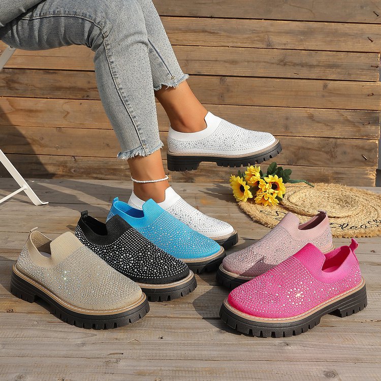 Damen Slip-On Sneakers mit funkelndem Strass und rutschfester Sohle R&B