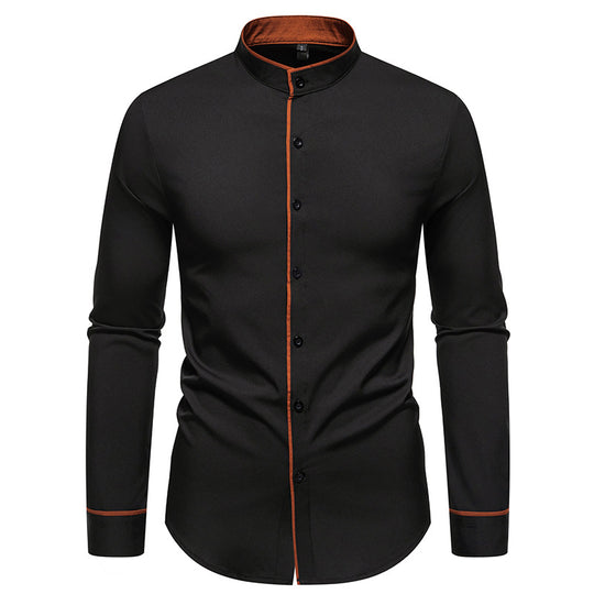 Herren Langarmhemd mit modernem Stehkragen und gesticktem Detail R&B