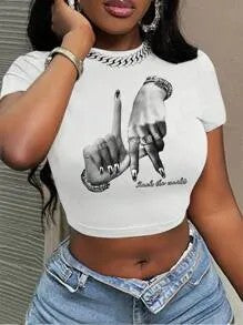 Damen Crop-Top mit künstlerischem Statement-Druck R&B