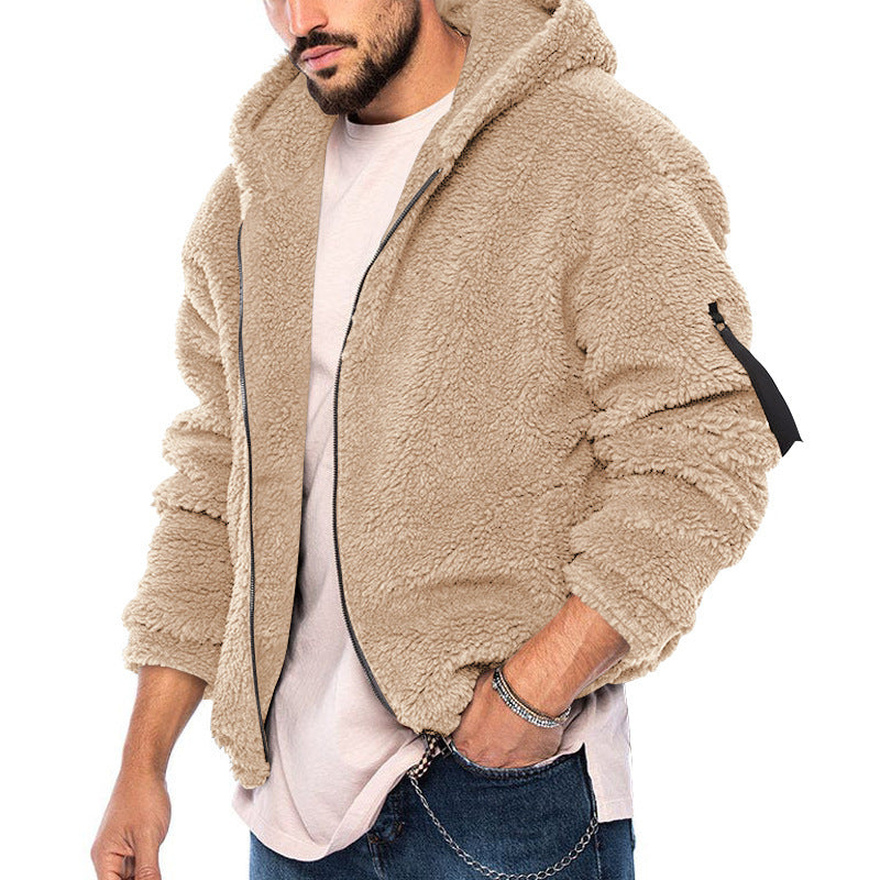 Herren Gemütliche Fleece-Jacke mit Kapuze und Reißverschluss R&B