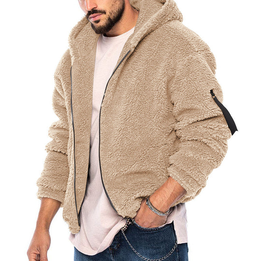 Herren Gemütliche Fleece-Jacke mit Kapuze und Reißverschluss R&B