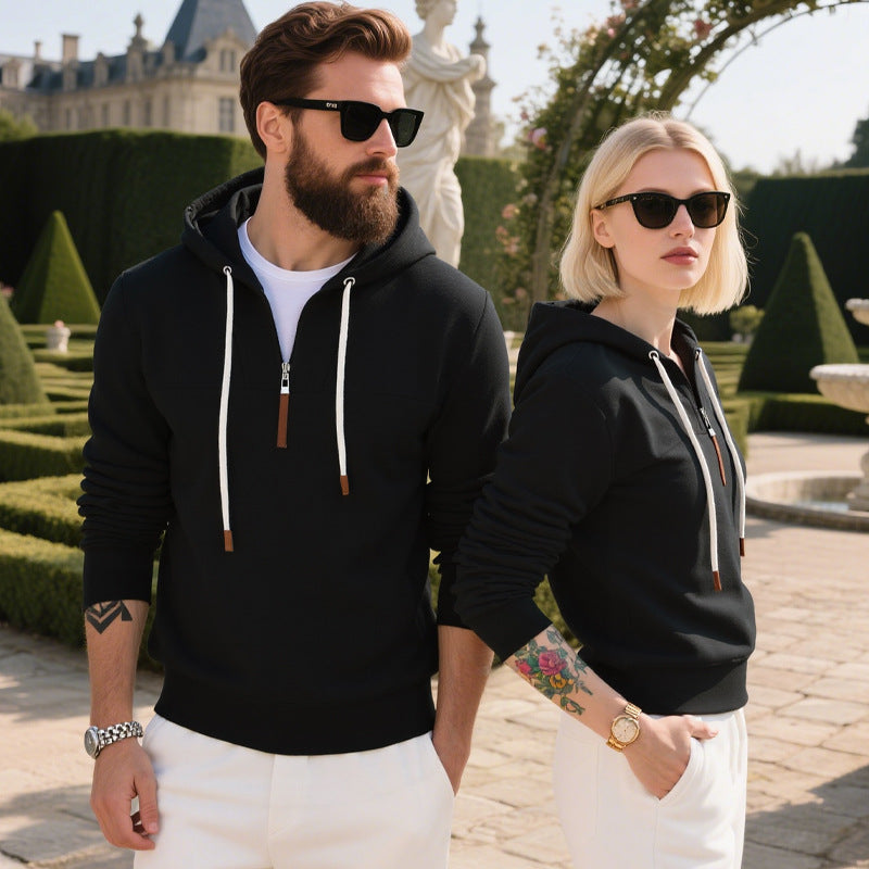 Herren nan weicher Fleece-Hoodie mit halbhohem Reißverschluss und verstellbarer Kapuze R&B