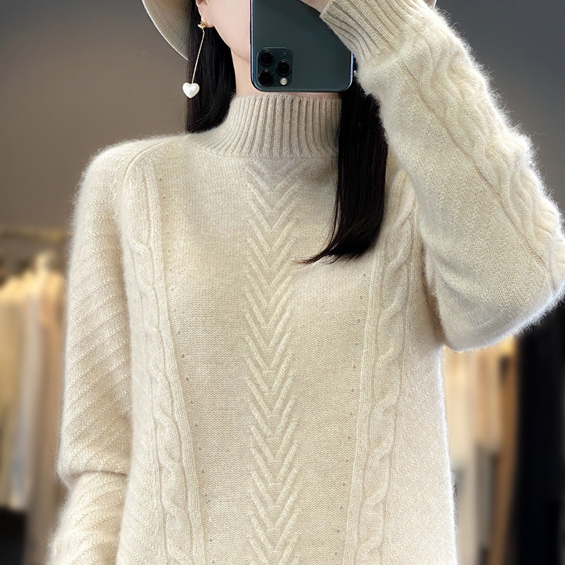 Damen Grobstrickpullover mit Zopfmuster und elegantem Rundhalsausschnitt R&B