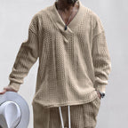 Herren lässiger Strickpullover mit V-Ausschnitt und Kabelmuster R&B