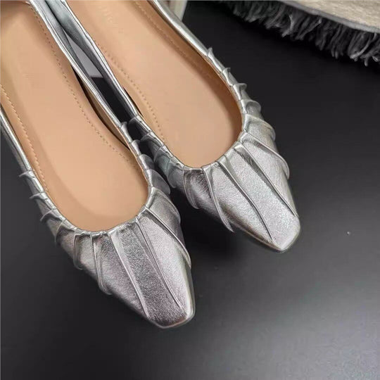 Damen glänzende spitze Ballerinas mit Raffung R&B