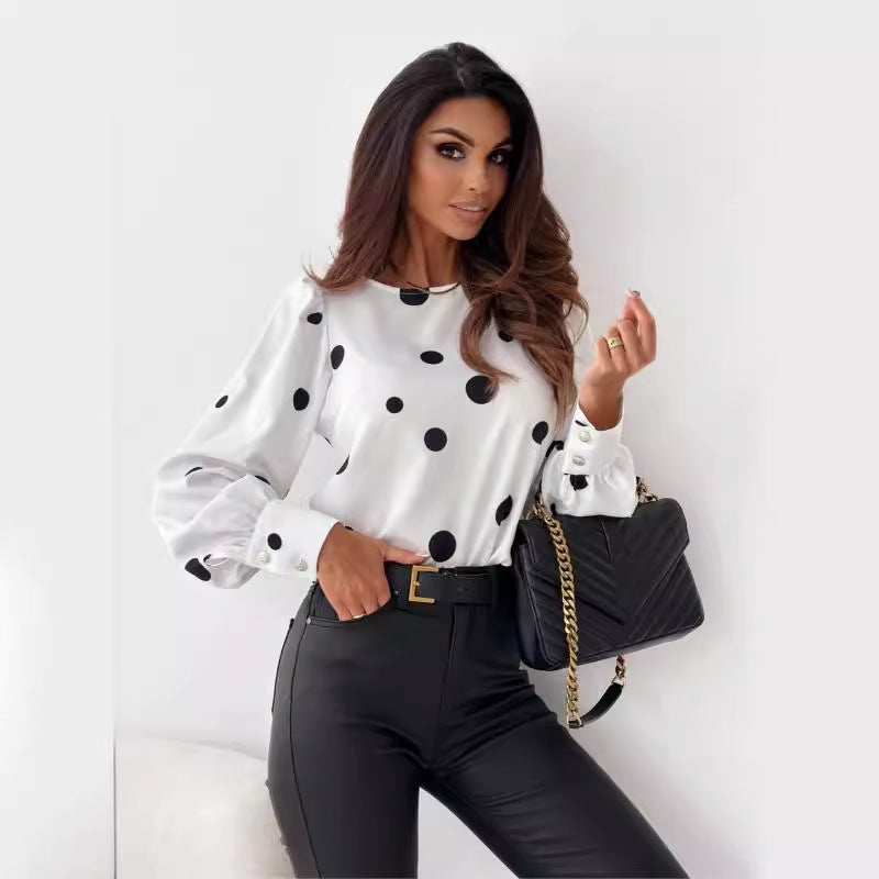 Damen Bluse mit Polka-Dots und elegantem Schnitt R&B