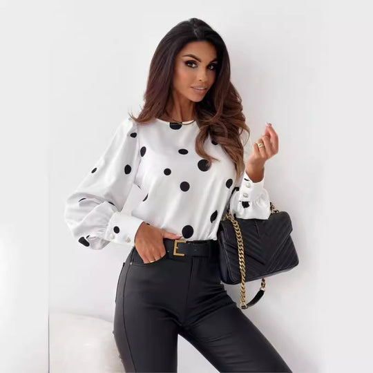 Damen Bluse mit Polka-Dots und elegantem Schnitt R&B