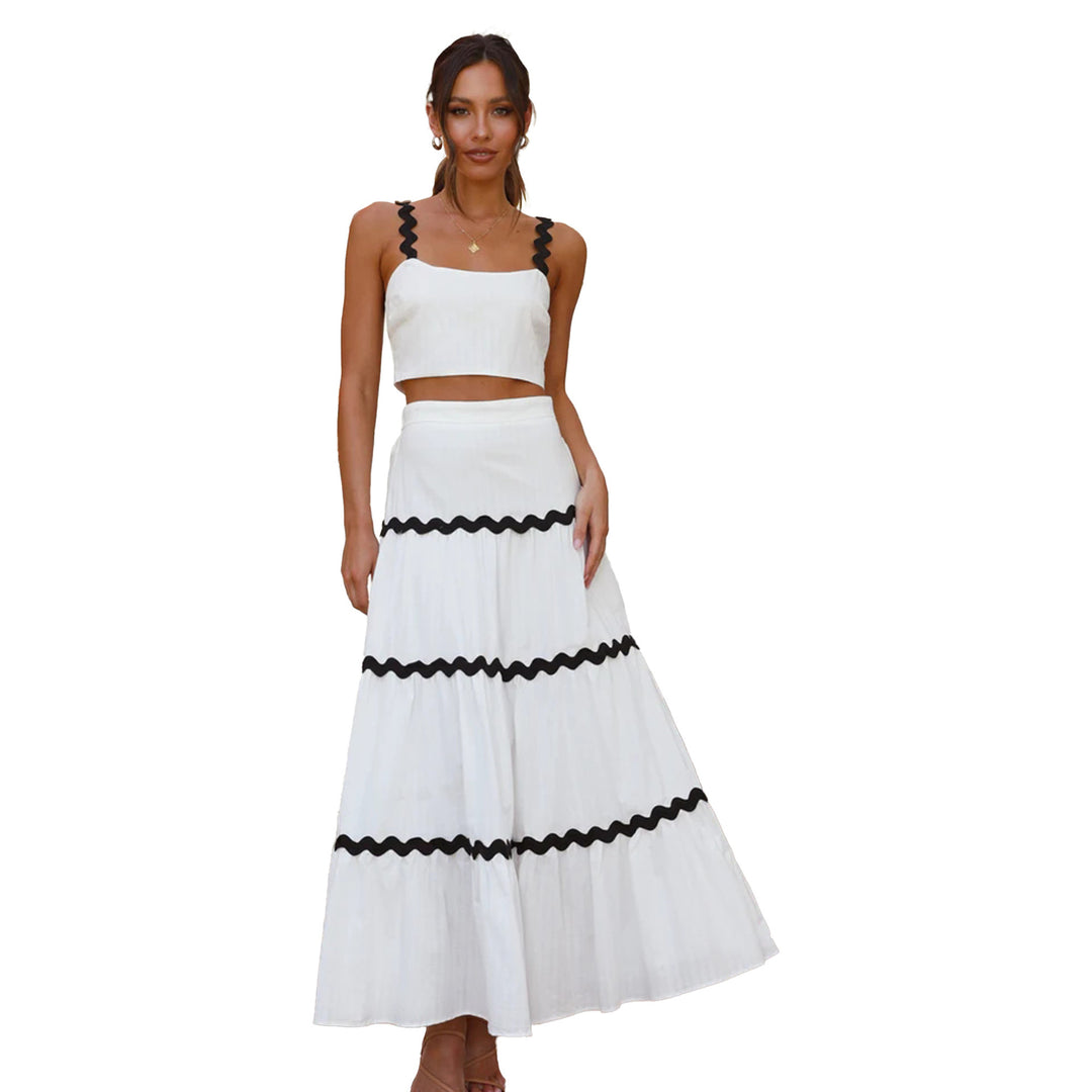 Damen Zwei-Teiliges Set aus gerafftem Crop-Top und voluminösem Maxirock R&B