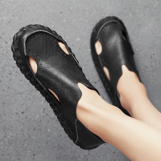 Damen Bequeme und atmungsaktive Leder-Slipper R&B