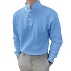 Herren Langarm-Henley-Shirt mit modernem Stehkragen und Knopfleiste R&B