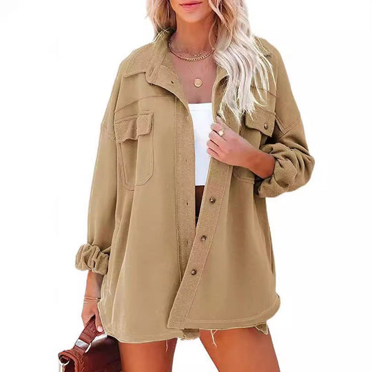Damen Oversized Freizeitjacke mit praktischen Taschen und stylischen Druckknöpfen R&B