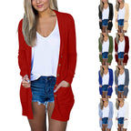 Damen lange Strickjacke mit Taschen R&B