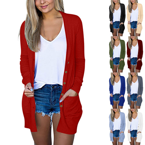 Damen lange Strickjacke mit Taschen R&B