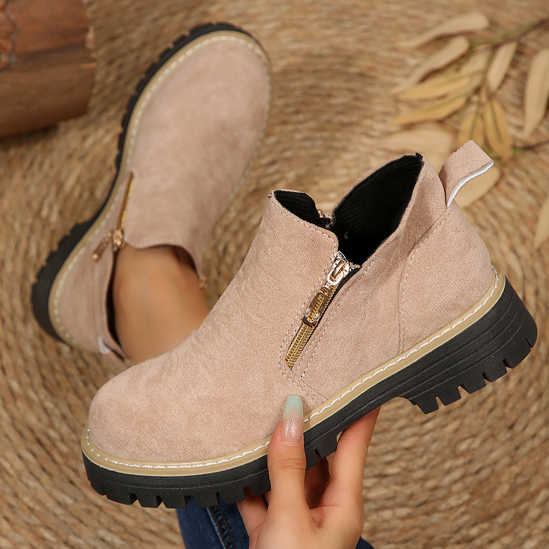 Damen modische Stiefeletten mit seitlichem Reißverschluss und robustem Profil R&B