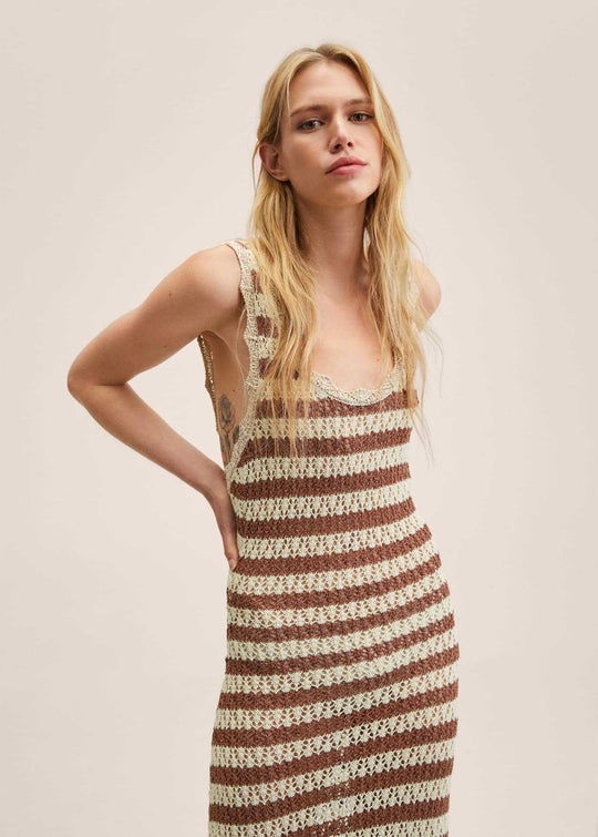 Damen Maxikleid mit gehäkeltem Muster R&B