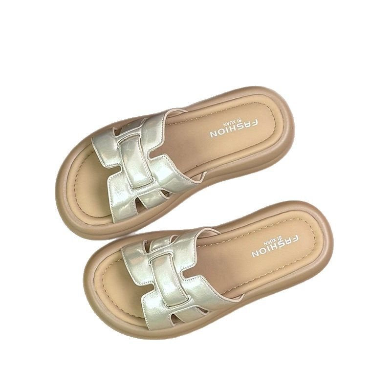 Damen Slide-Sandalen mit glänzendem Riemen und komfortabler Sohle EB