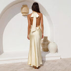 Damen Elegantes Wickelkleid mit schimmerndem Satin-Oberteil und tiefem V-Ausschnitt R&B