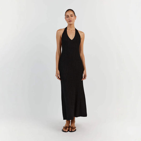 Damen Maxikleid mit raffiniertem Rippdesign und elegantem V-Ausschnitt R&B