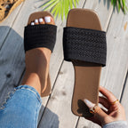 Damen elegante Slip-On Sandalen mit breitem, gehäkeltem Riemen R&B