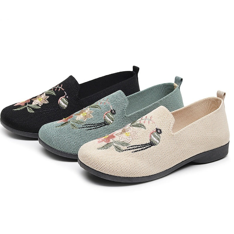 Damen Slip-On Ballerinas mit floraler Stickerei und atmungsaktive Struktur