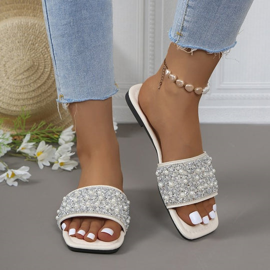 Damen Glitzernde Slipper mit funkelnden Strass-Applikationen R&B