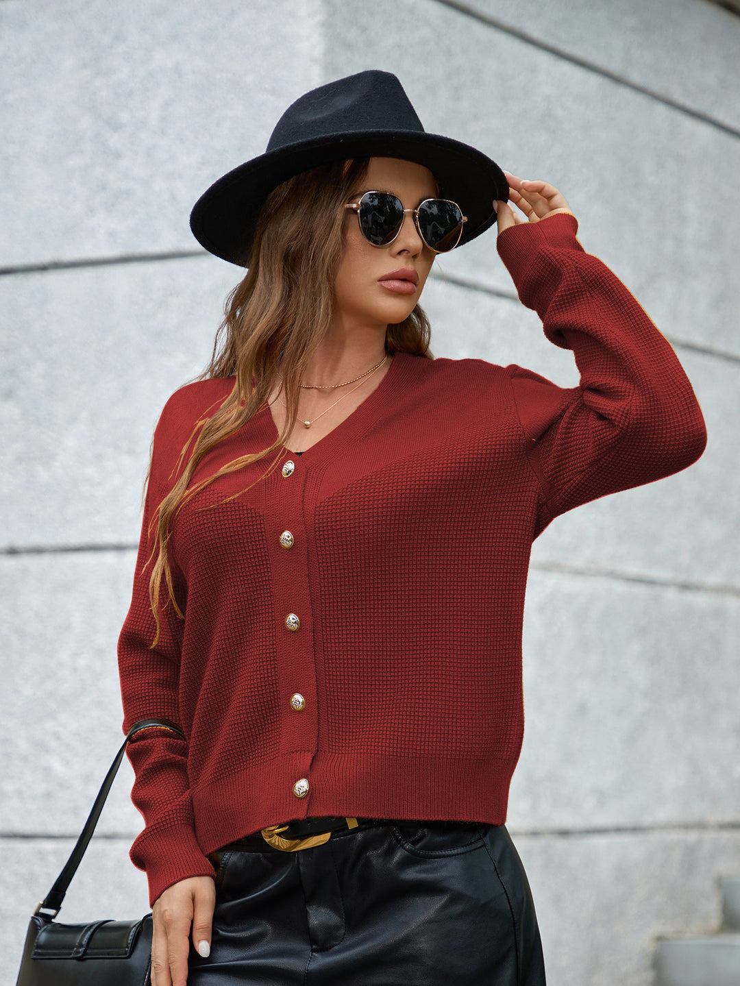 Damen Strickjacke mit Knopfdetails und strukturierter Oberfläche R&B