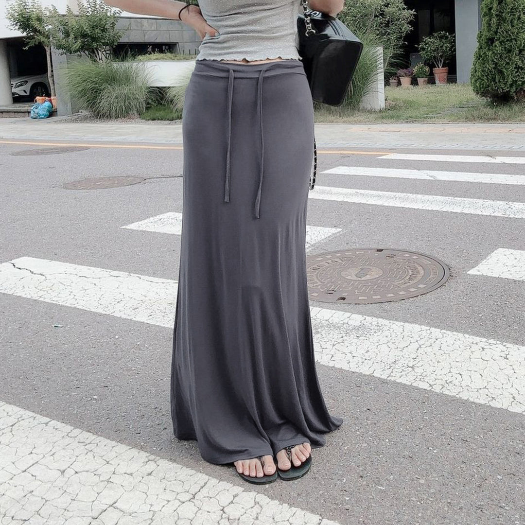 Damen eleganter Maxi-Rock mit verstellbarem Taillenband R&B