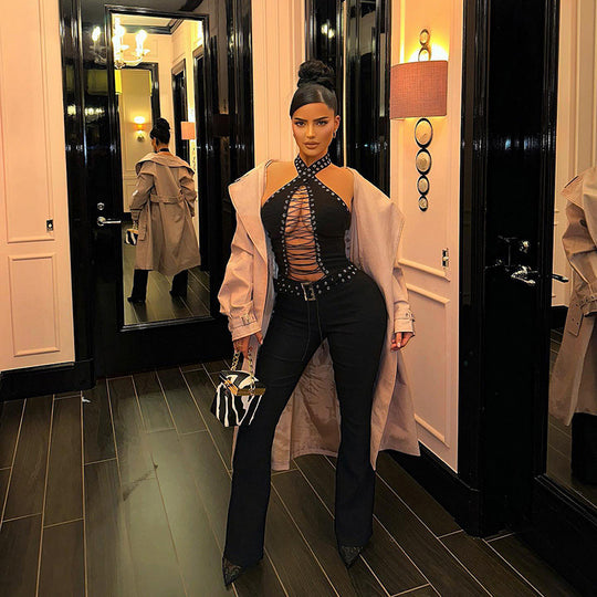 Damen Figurbetonter Jumpsuit mit raffiniertem Schnürdesign R&B