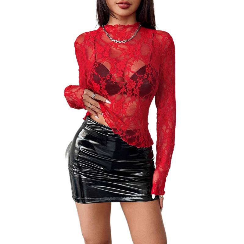 Damen Spitzenoberteil mit transparenten Ärmeln und romantischen Details R&B