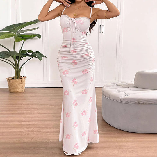 Damen Maxikleid mit zarten Rüschendetails und floralem Mustermix R&B