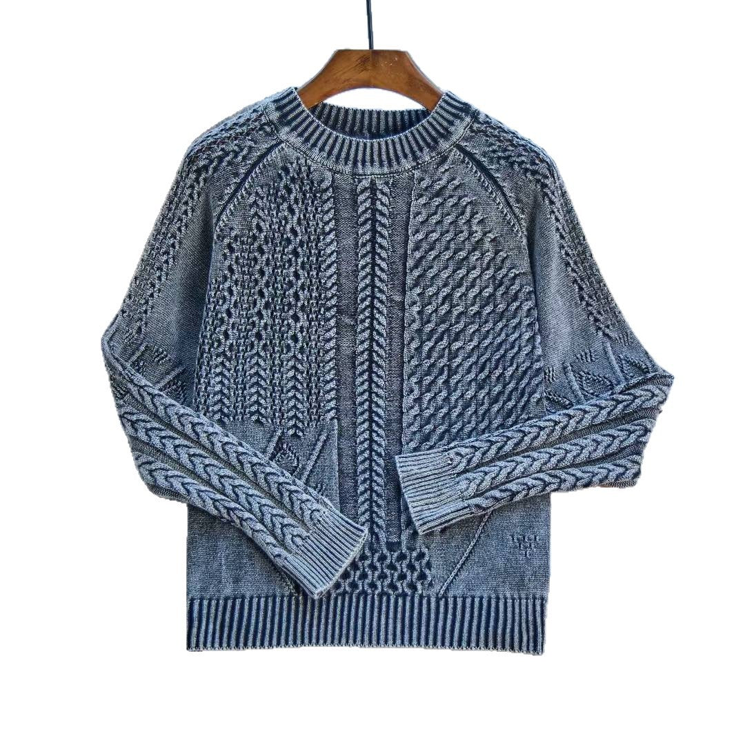 Damen Grob gestrickter Pullover mit Zopfmuster und lässigem Schnitt R&B