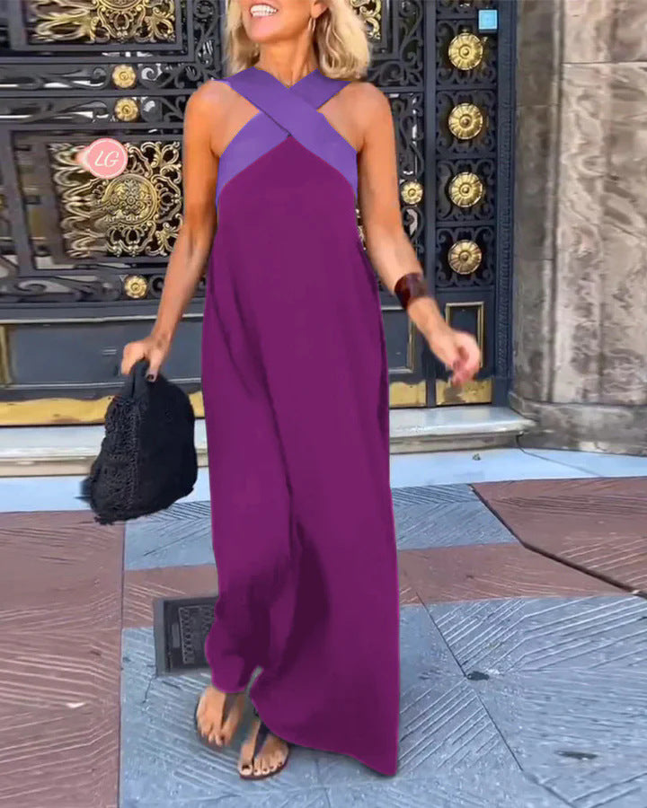 Damen Langes Maxikleid mit Cross-Over-Trägern und elegantem Schnitt R&B